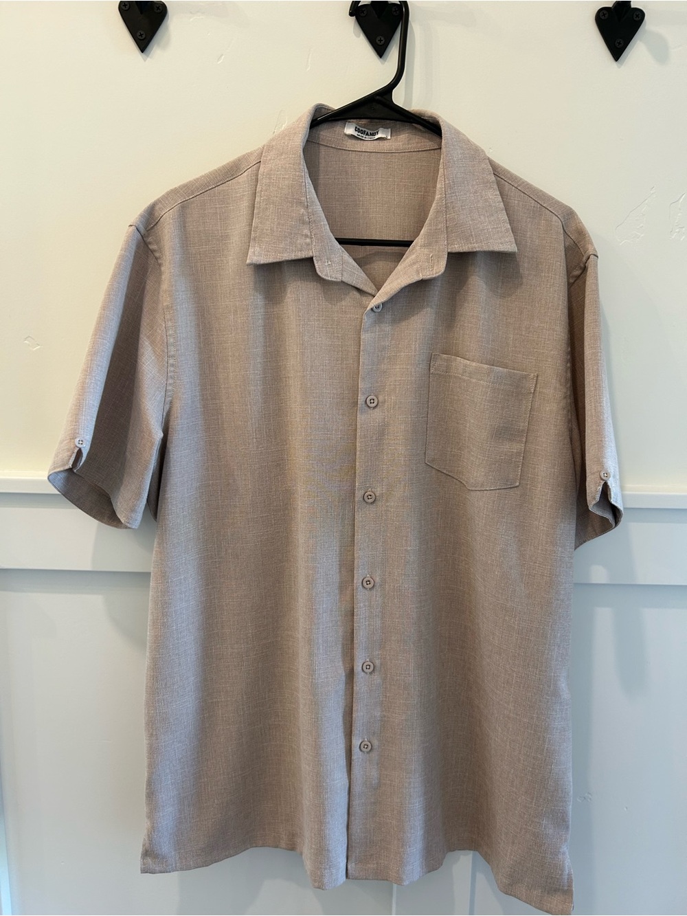 Casual Short-Sleeve Button-Down Shirt in Taupe